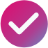 White check mark icon in a pink circle.