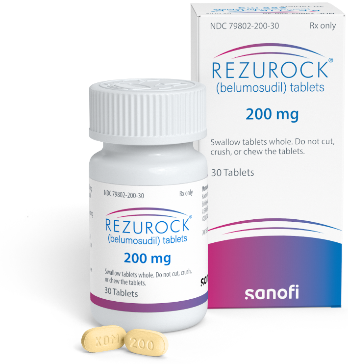 REZUROCK® (belumosudil) 200 mg tablets product image and packaging