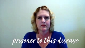 Video thumbnail of a middle-aged woman with overlay text stating 'Prisoner to this disease'.